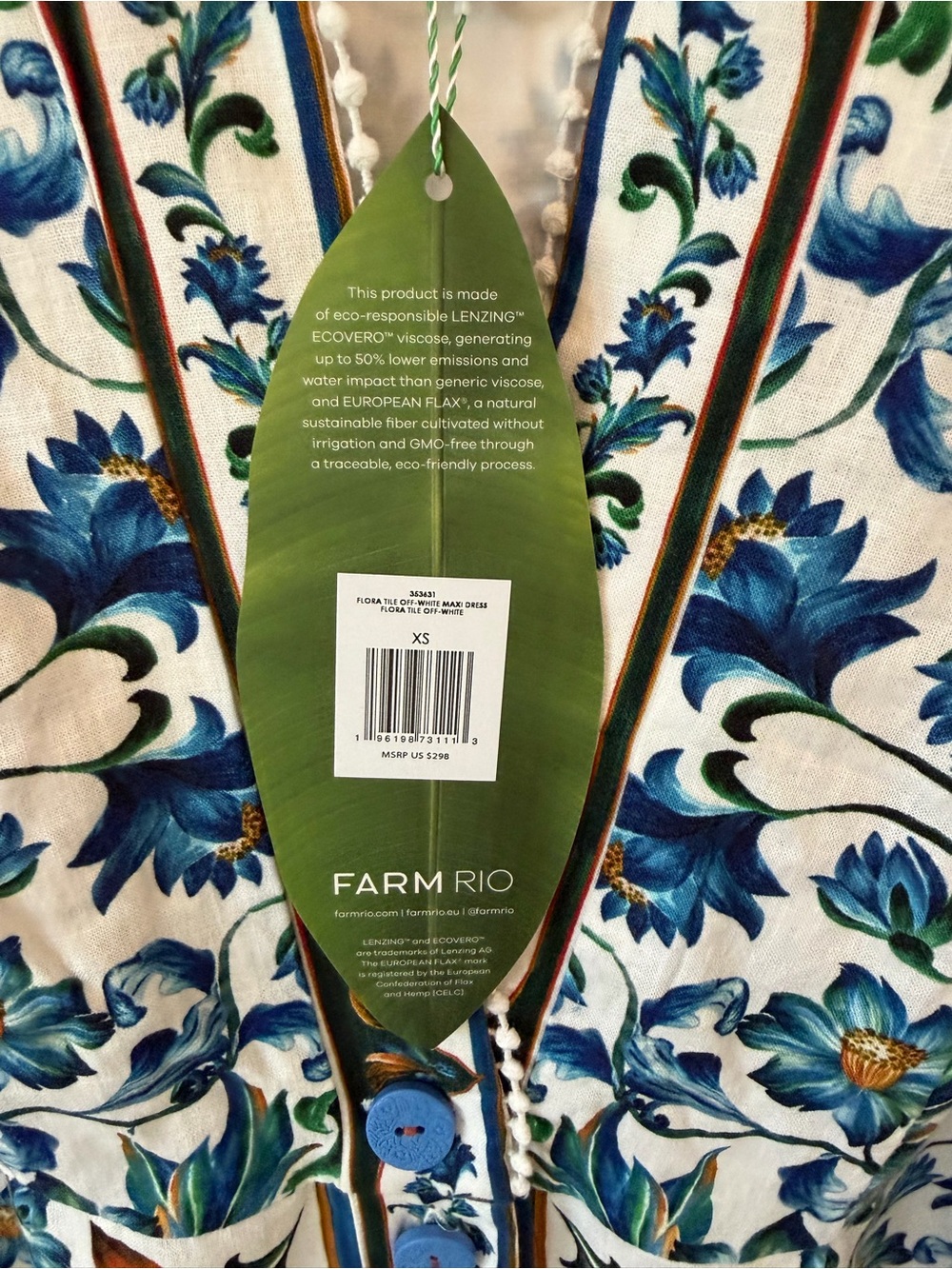 New - Farm Rio Flora Off White Tile Maxi Dress - Picture 5 of 5